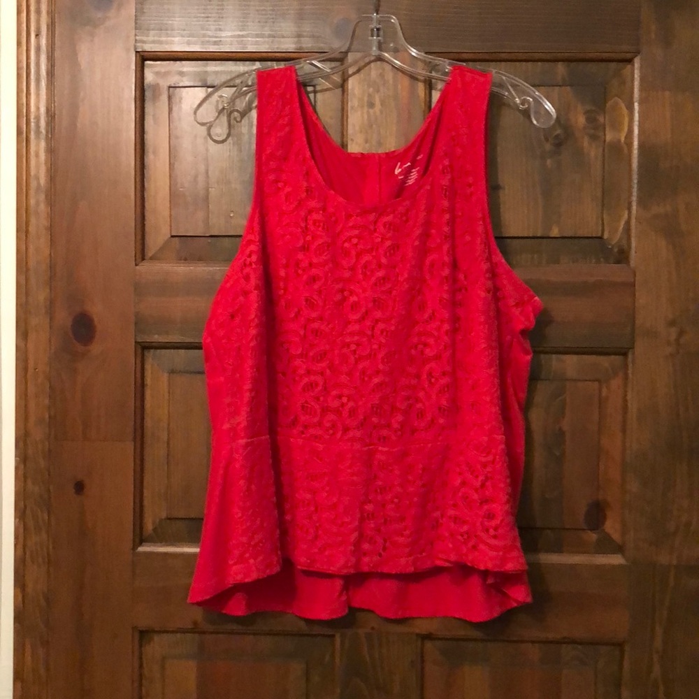 Lane Bryant red lace front gold zipper back tank